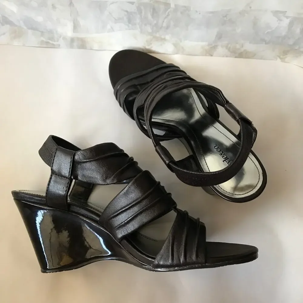 A8). Style & Co. Open Toes Wedges Dark Chocolate 5.5M